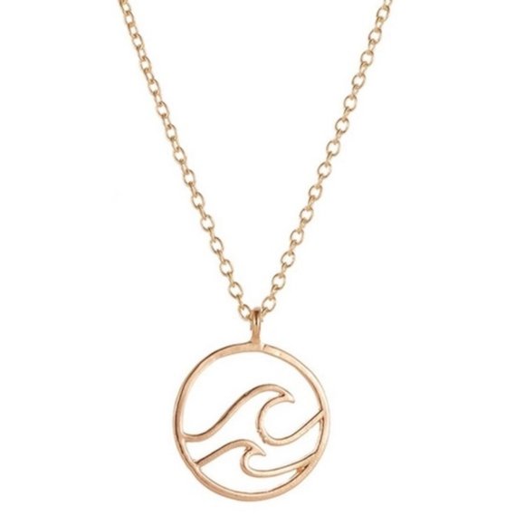 Gold Ocean Wave Circle Trendy Necklace Summer - Picture 2 of 3